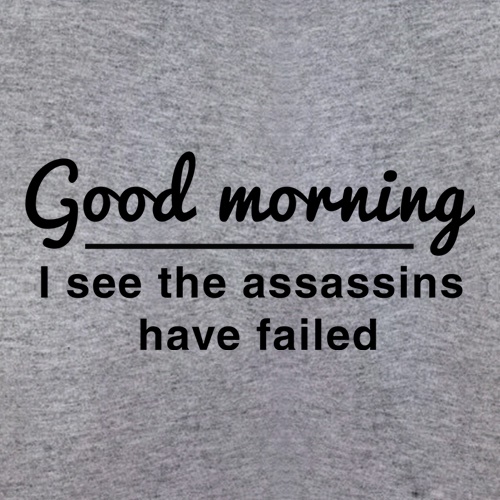 Good Morning, I See The Assassins Have Failed t-shirts